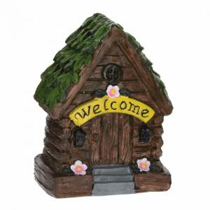 Tündérkert ház welcome felirattal 7,9x6,4x10,4cm barna