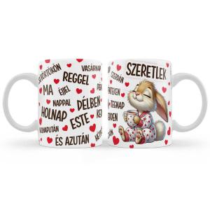 Valentin Napi Bögre 3dl - Szeretlek – Nyuszis Valentin Napi Ajándék - Szerelmes Ajándék