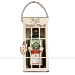 Vicces Börtönös Italos Díszdoboz Fa Italtartó 0,7 l Italokhoz - Apa Szabadíts ki! felirattal Gravírozva - Ajándék Apának