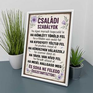 Vicces Kép Kerettel 21×30 cm – Családi Szabályok - Otthoni dekor és ajándék