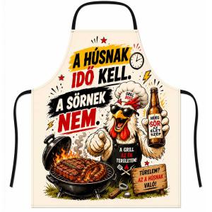 Vicces kötény - A Húsnak Idő Kell A Sörnek Nem - Sörös Grillmester Kötény