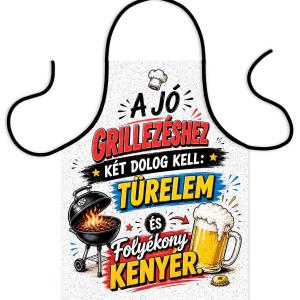 Vicces kötény - A Jó Grillezéshez Két Dolog Kell Türelem és Folyékony Kenyér - Sörös Grillmester Kötény
