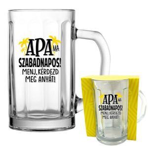 Vicces Söröskorsó 3 dl - Apa ma szabadnapos - Ajándék Apának - Apák Napi Ajándék