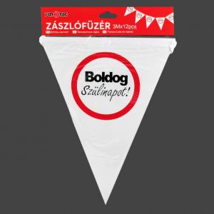 Zászlófüzér Boldog Szülinapot! fehér 3m 12db 29cm-es zászló
