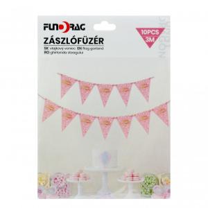 Zászlófüzér Boldog Szülinapot rózsaszín/arany 10db 3m