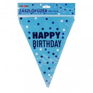 Zászlófüzér Happy Birthday kék 3m 12db