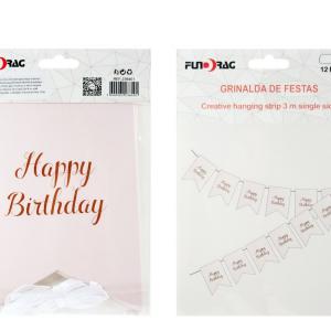 Zászlófüzér Happy Birthday rózsaszín 3m