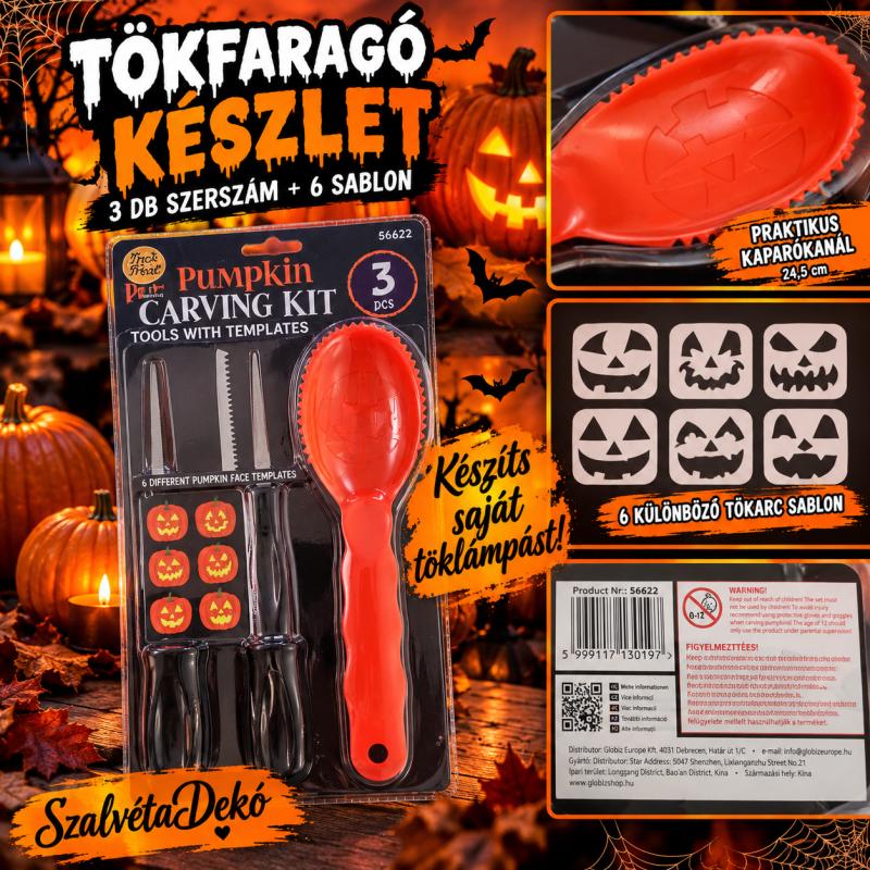 Tökfaragó készlet, 3 db szerszámmal és 6 sablonnal