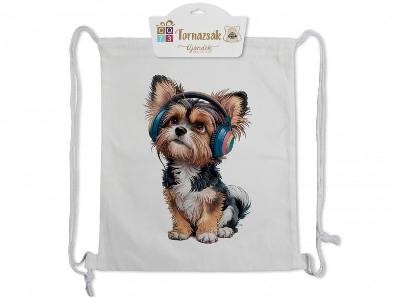 Tornazsák Kutya fejhallgatóval 35x40cm yorki