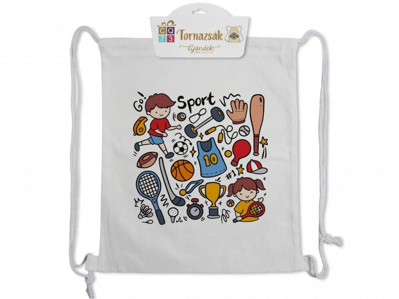 Tornazsák Sport 35x40cm színes sport ikonokkal, unisex mintával