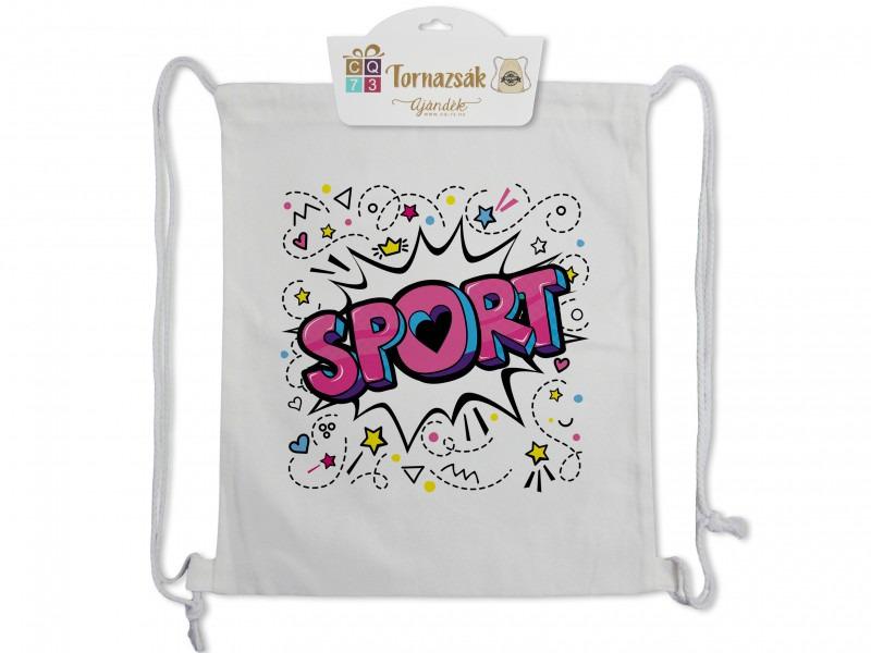 Tornazsák Sport rózsaszín 35x40cm fehér alapon rózsaszín felirattal lányoknak