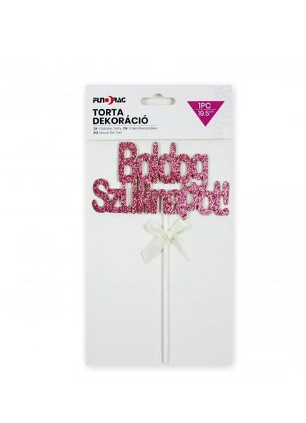 Tortadekoráció Boldog Szülinapot felirattal rózsaszín 1db 19,5cm