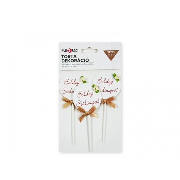 Tortadísz kerek virág 3db Boldog Születésnapot felirattal