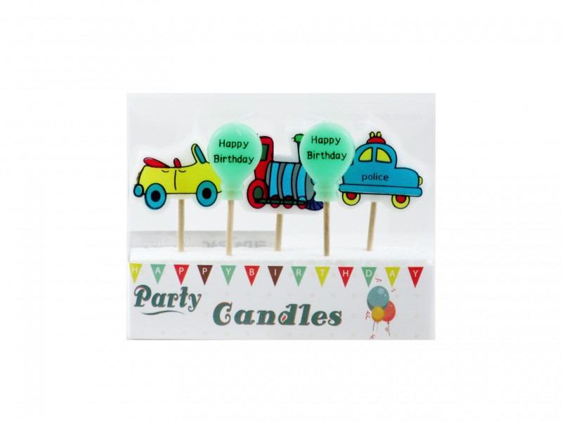 Tortagyertya vonat/autó Happy Birthday 5db
