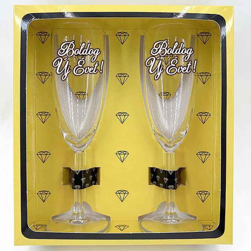 Újévi Páros Pezsgőspohár Szett - Boldog Új Évet! - Ünnepi Pohár - Szilveszteri Pezsgőspohár
