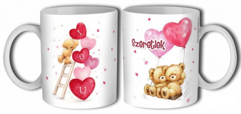 Valentin Napi Ajándék - Évfordulós Ajándékok - Lufis Macik - Bögre