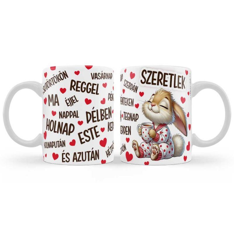 Valentin Napi Bögre 3dl - Szeretlek – Nyuszis Valentin Napi Ajándék - Szerelmes Ajándék