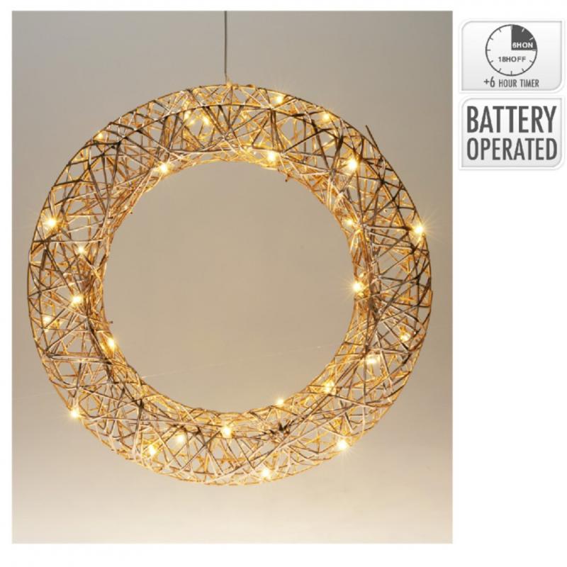 Vessző koszorú 30 LED-es elemes időzítős pezsgő D40cm
