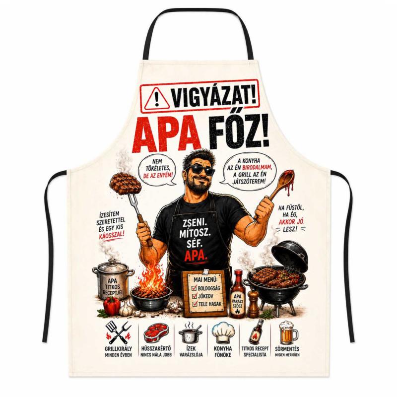 Vicces kötény - Vigyázat, Apa Főz - Apáknak Ajándék