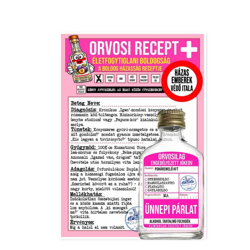 Vicces Orvosi Recept + Laposüveg – Esküvőre Házassági Évfordulós Ajándék - Vicces Ajándék Esküvőre, Évfordulóra Házasság Túlélő Ajándék
