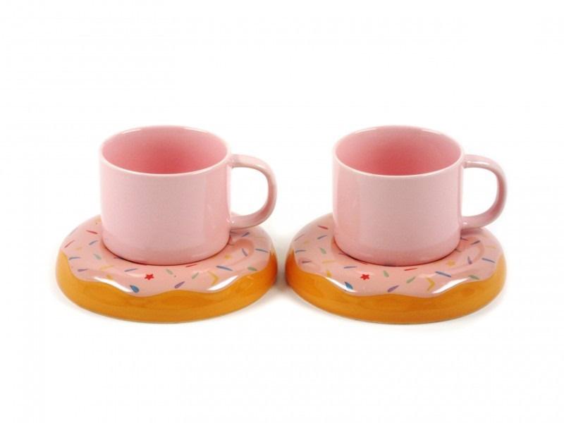 Vicces teás csésze + fánk alakú csészealj szett – 2+2 db