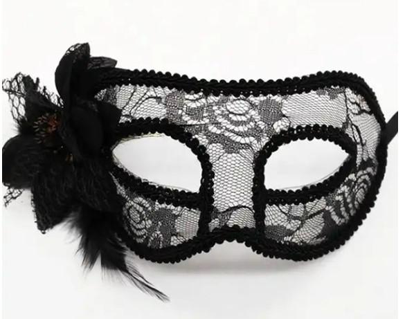 Virágos csipke szemálarc - fekete