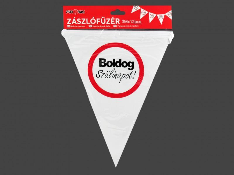 Zászlófüzér Boldog Szülinapot! fehér 3m 12db 29cm-es zászló