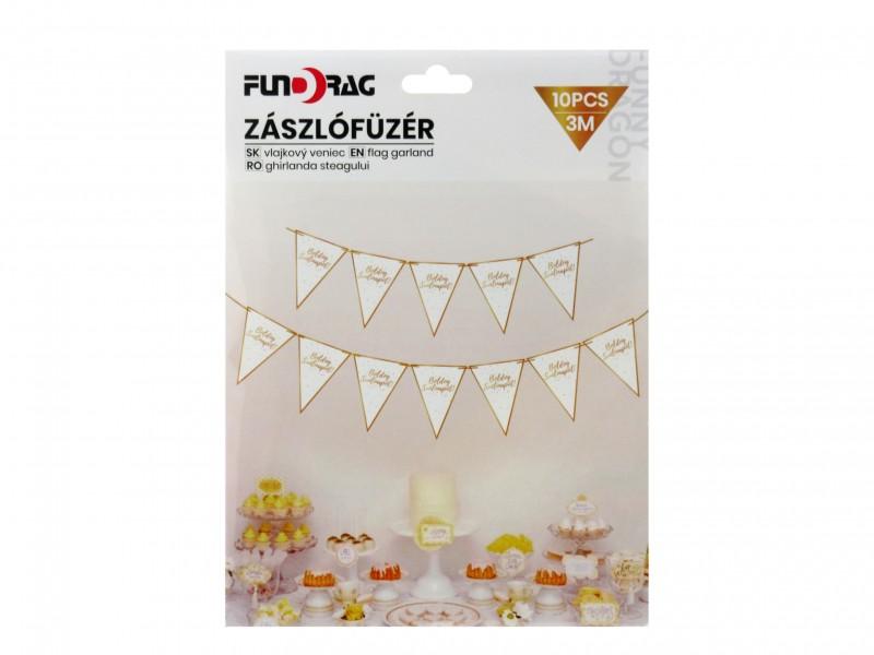 Zászlófüzér Boldog Szülinapot fehér/arany 10db 3m