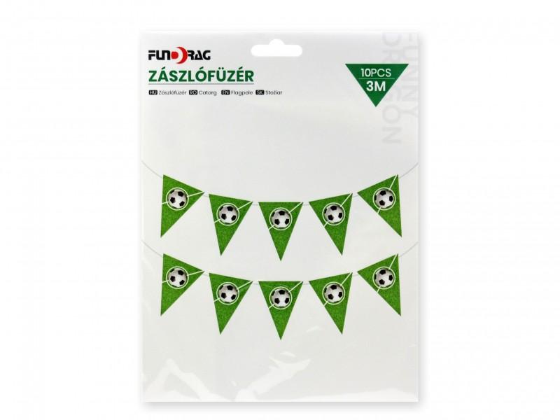 Zászlófüzér focis zöld 10db 26cm-es zászló 3m