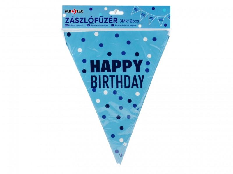 Zászlófüzér Happy Birthday kék 3m 12db
