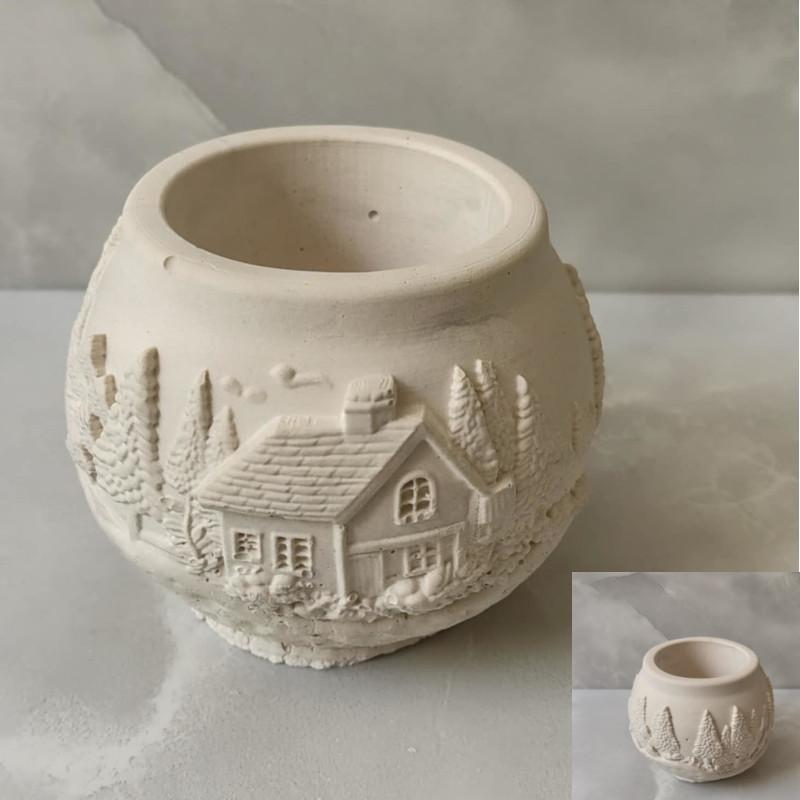 Fenyő és házmintás kaspó