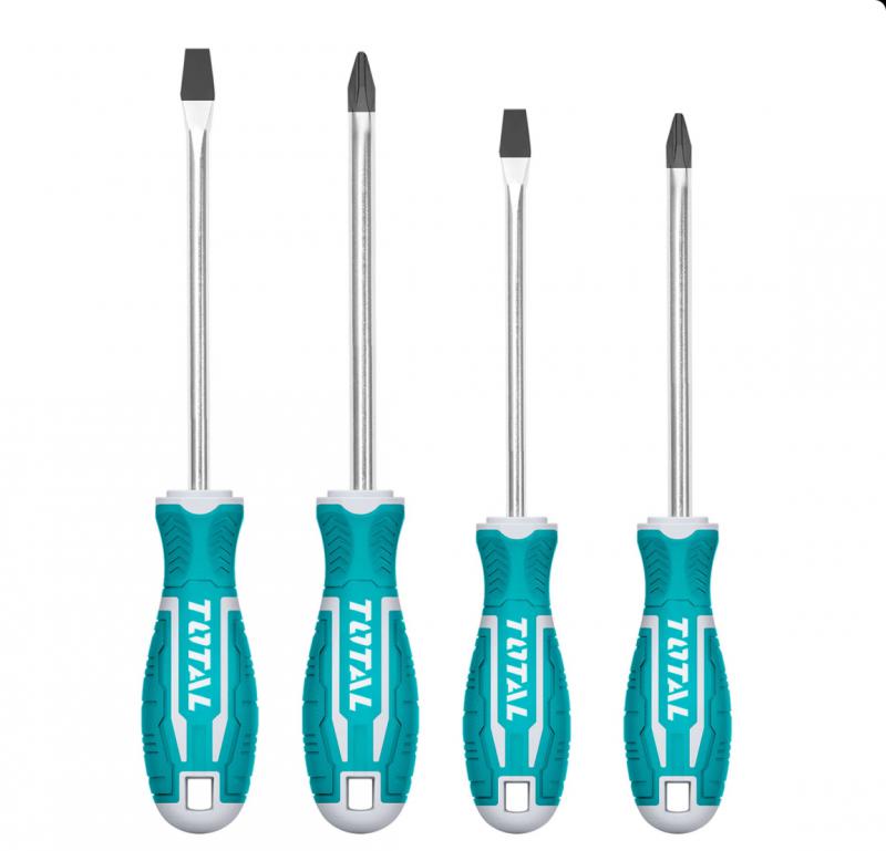 4 darabos csavarhúzó készlet CRV/ SL5.5X100mm/SL6.5X150mm/ PH1X100mm/ PH2X150mm (THT250604)