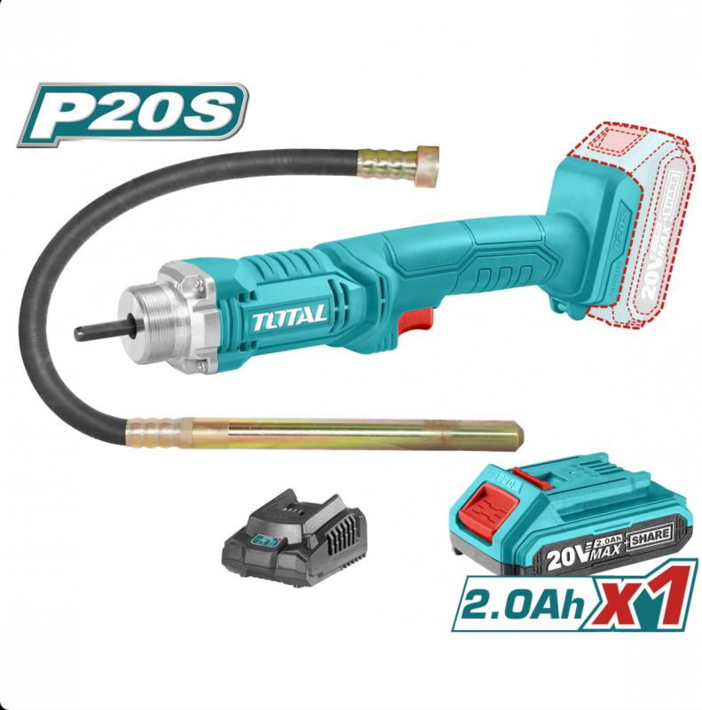 Akkus betonvibrátor 2300rpm/20V/2.0Ah-7.5Ah/P20S (SET Akkumulátor 1x2Ah, Charger, Töltő)