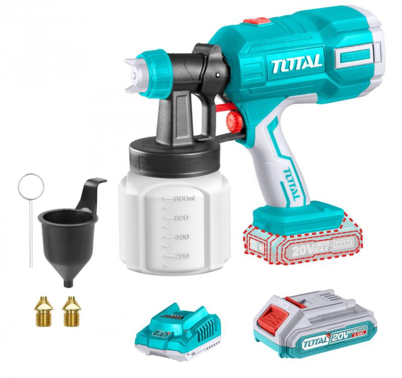 Akkus festékszóró pisztoly 120Din-s/800ml/min /P20S (SET Akkumulátor 1x2Ah, Charger, Töltő) (TSGLI20406)