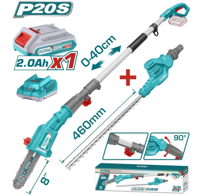 Akkus teleszkópos fűrész és sövénynyíró 2800spm /460 mm /4,5m/s /200mm /P20S (SET Akkumulátor 1x2Ah, Charger, Töltő) (TPTS201681)