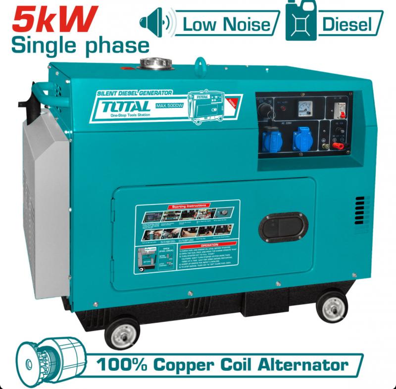 Csendes dízel áramfejlesztő 5kW, 220V / 17L/9hp/9hours/3000rpm (TP250001)