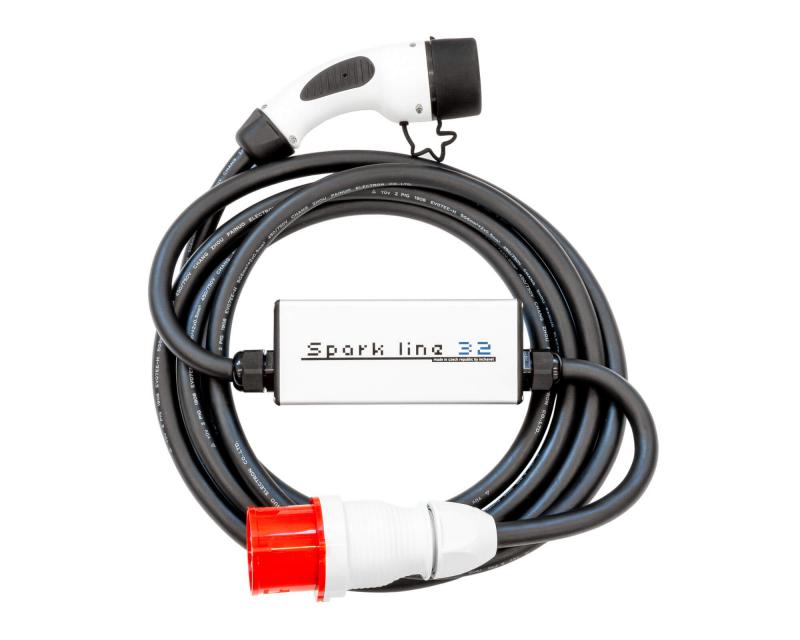 SPARK LINE 32 elektromos autó állítható otthoni töltő - (3x32A) 22kW - 12m Type2 kábellel