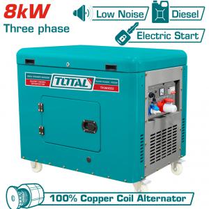 3 fázisú csendes dízel áramfejlesztő 8 kW, 25L/9LE/9óra/3000rpm (TP280003)