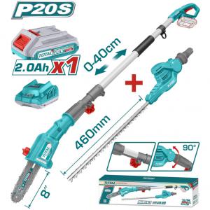 Akkus teleszkópos fűrész és sövénynyíró 2800spm /460 mm /4,5m/s /200mm /P20S (SET Akkumulátor 1x2Ah, Charger, Töltő) (TPTS201681)