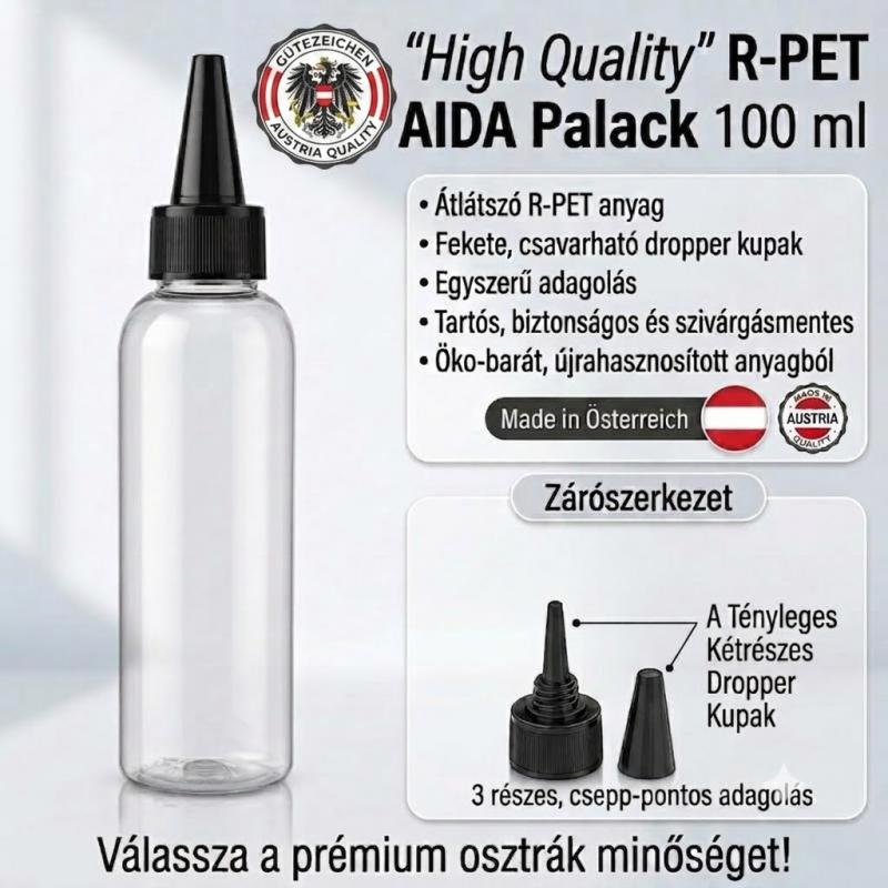 "High Quality" -  ( R-PET AIDA ) - átlátszó palack  - 100 ml