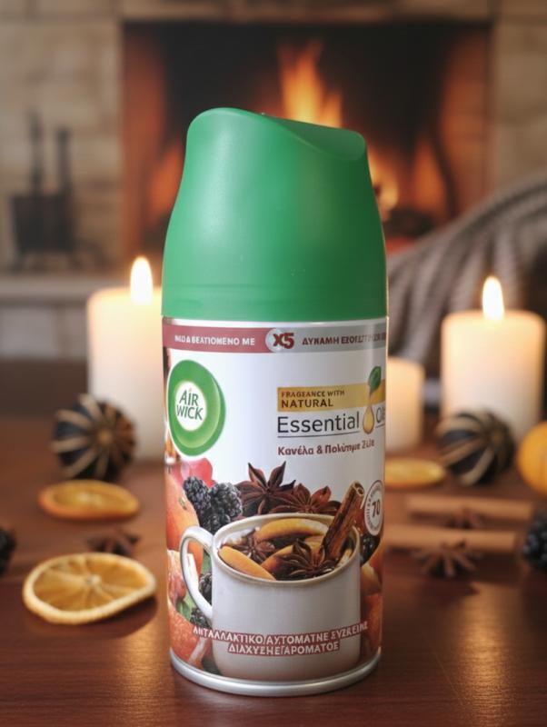 Air Wick Freshmatic – Essential Oils Crackling Fire & Cinnamon Spice (250 ml)