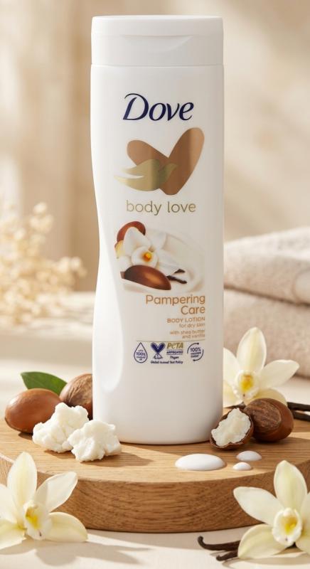 Dove Body Love Pampering Care Tápláló Testápoló Shea Vajjal és Vaníliával Száraz Bőrre (400 ml)