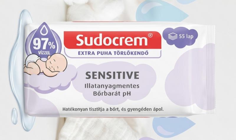 Sudocrem Sensitive Extra Puha Illatanyagmentes Nedves Törlőkendő (55 lap)