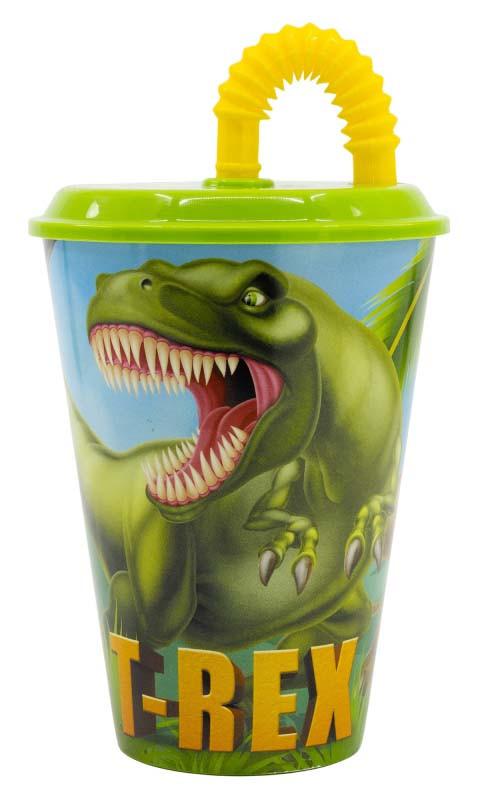 Dinoszaurusz T-Rex szívószálas pohár  műanyag 430 ml