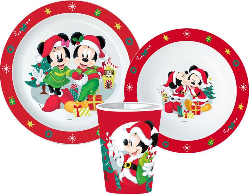 Disney Minnie and Mickey Karácsonyi étkészlet  micro műanyag szett  pohárral 260 ml