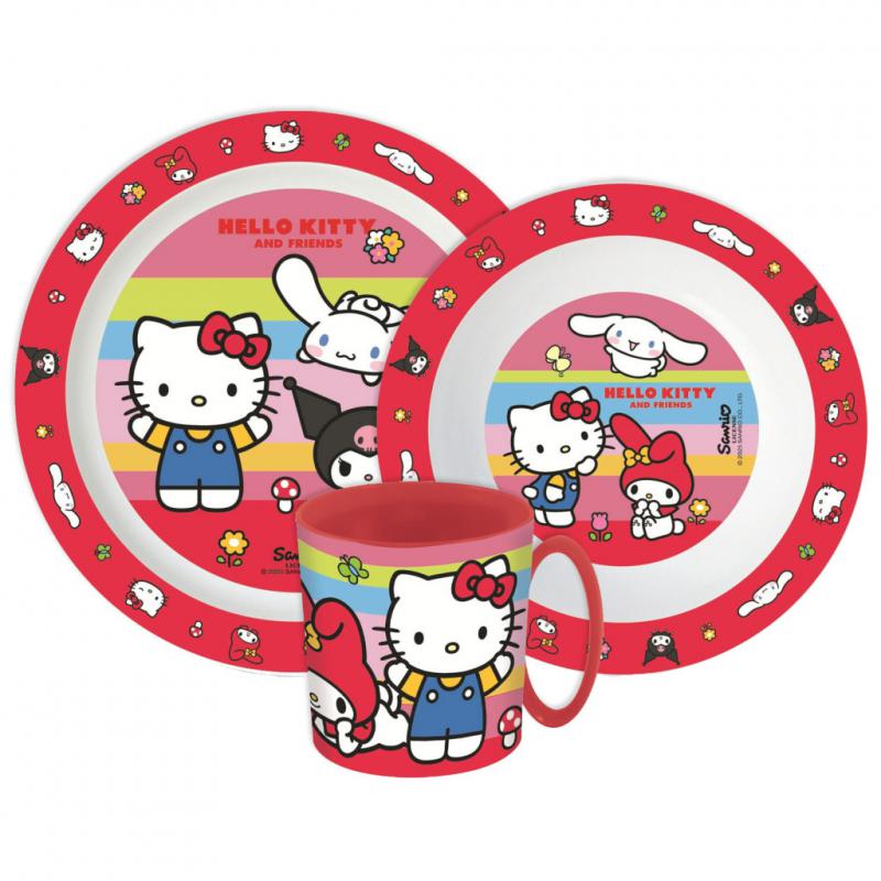 Hello Kitty And Friends étkészlet  micro műanyag szett bögrével 390 ml