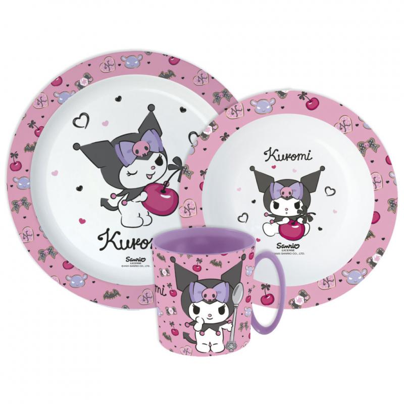 Hello Kitty Kuromi étkészlet  micro műanyag szett bögrével 390 ml