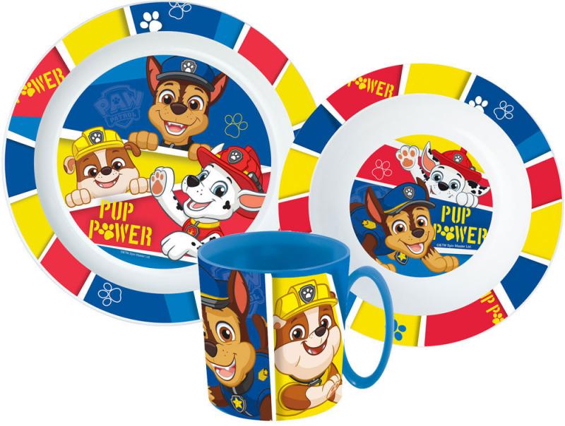Mancs Őrjárat Pup Power étkészlet  micro műanyag szett bögrével 350 ml