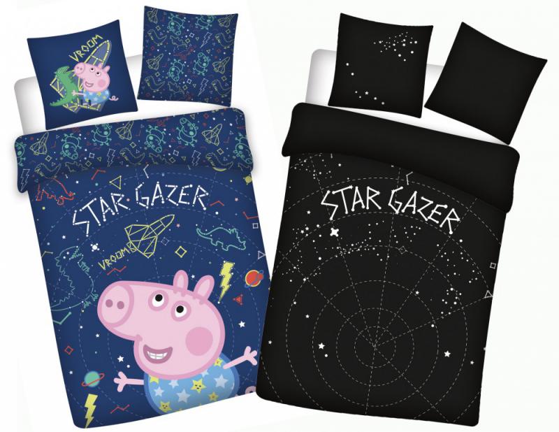 Peppa malac Star-gazer Sötétben világító gyerek ovis ágyneműhuzat 100x135cm  40x60cm