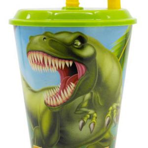Dinoszaurusz T-Rex szívószálas pohár  műanyag 430 ml